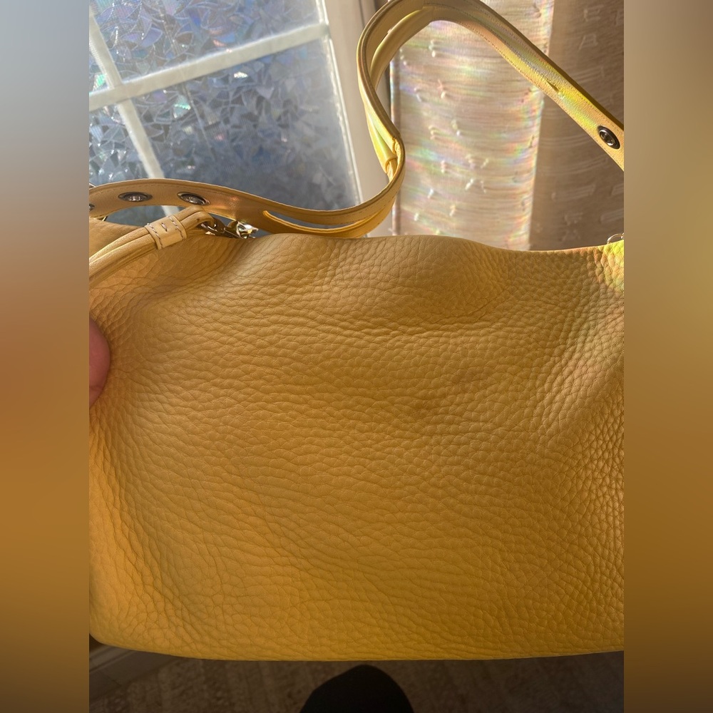 Coach Yellow Pebbled Leather Shoulder Bag with Charm Chain Accents - Picture 3 of 5